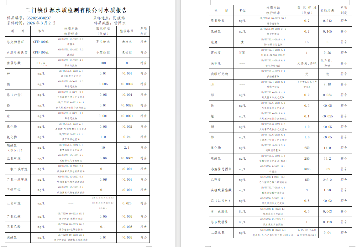 三门,峡市,供水,集团,有限,公司,出厂,水水, . 三门峡市供水集团有限公司出厂水水质信息（2026年3月）