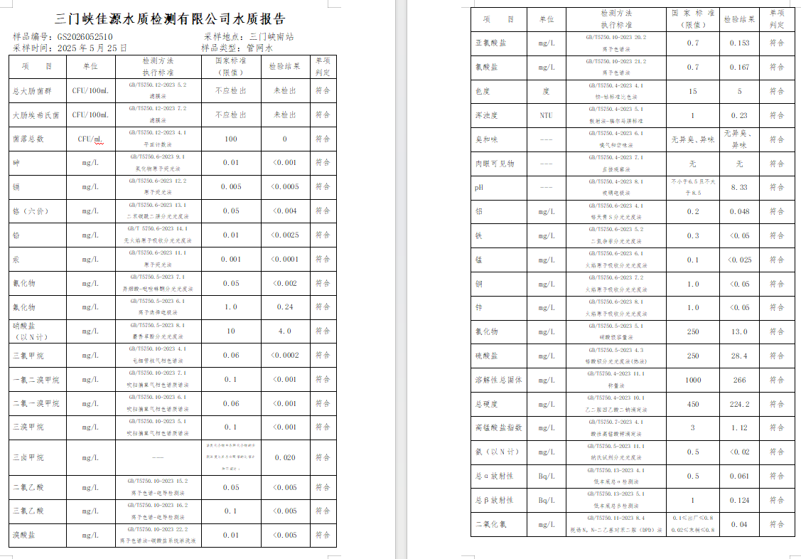 三门,峡市,供水,集团,有限,公司,出厂,水水, . 三门峡市供水集团有限公司出厂水水质信息（2026年05月）