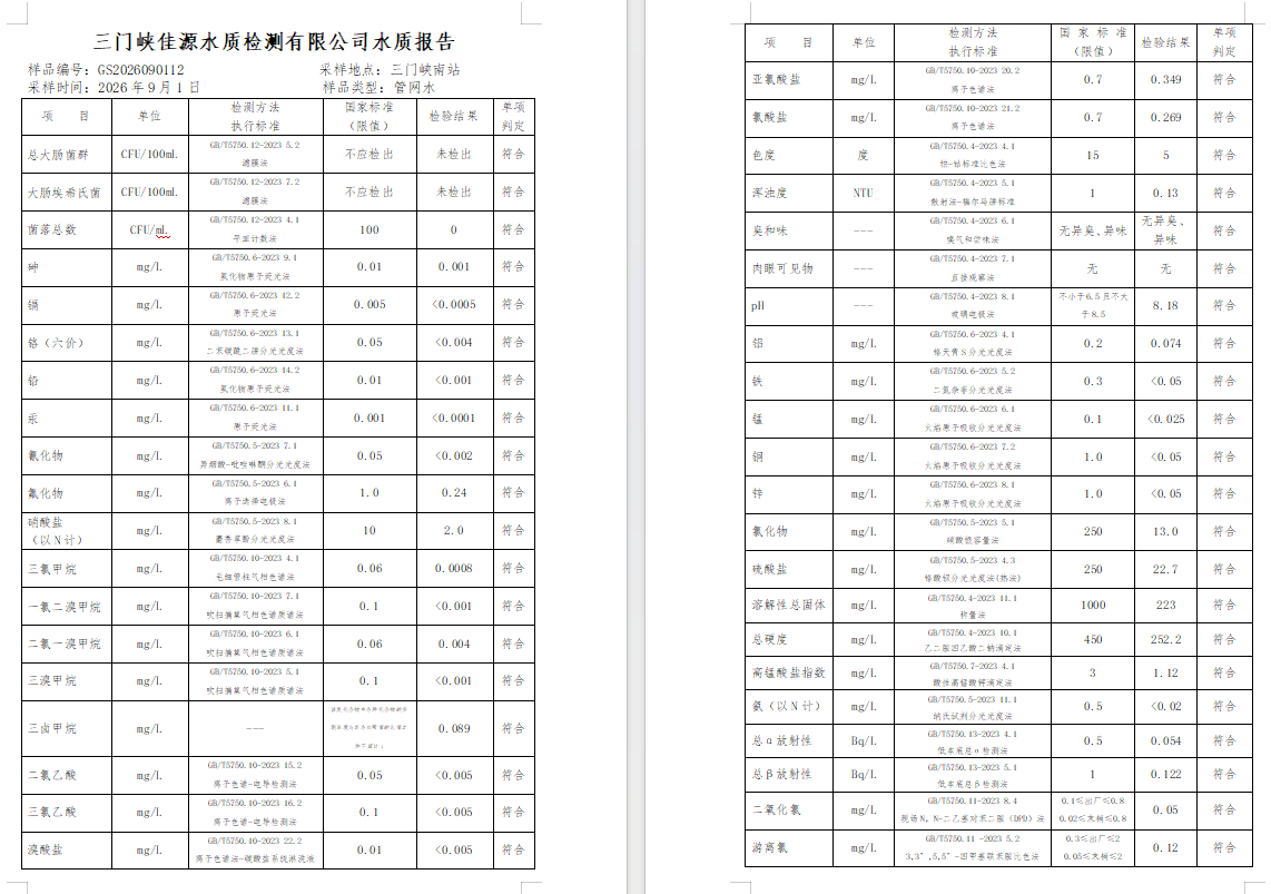 三门,峡市,供水,集团,有限,公司,出厂,水水, . 三门峡市供水集团有限公司出厂水水质信息（2026年09月）
